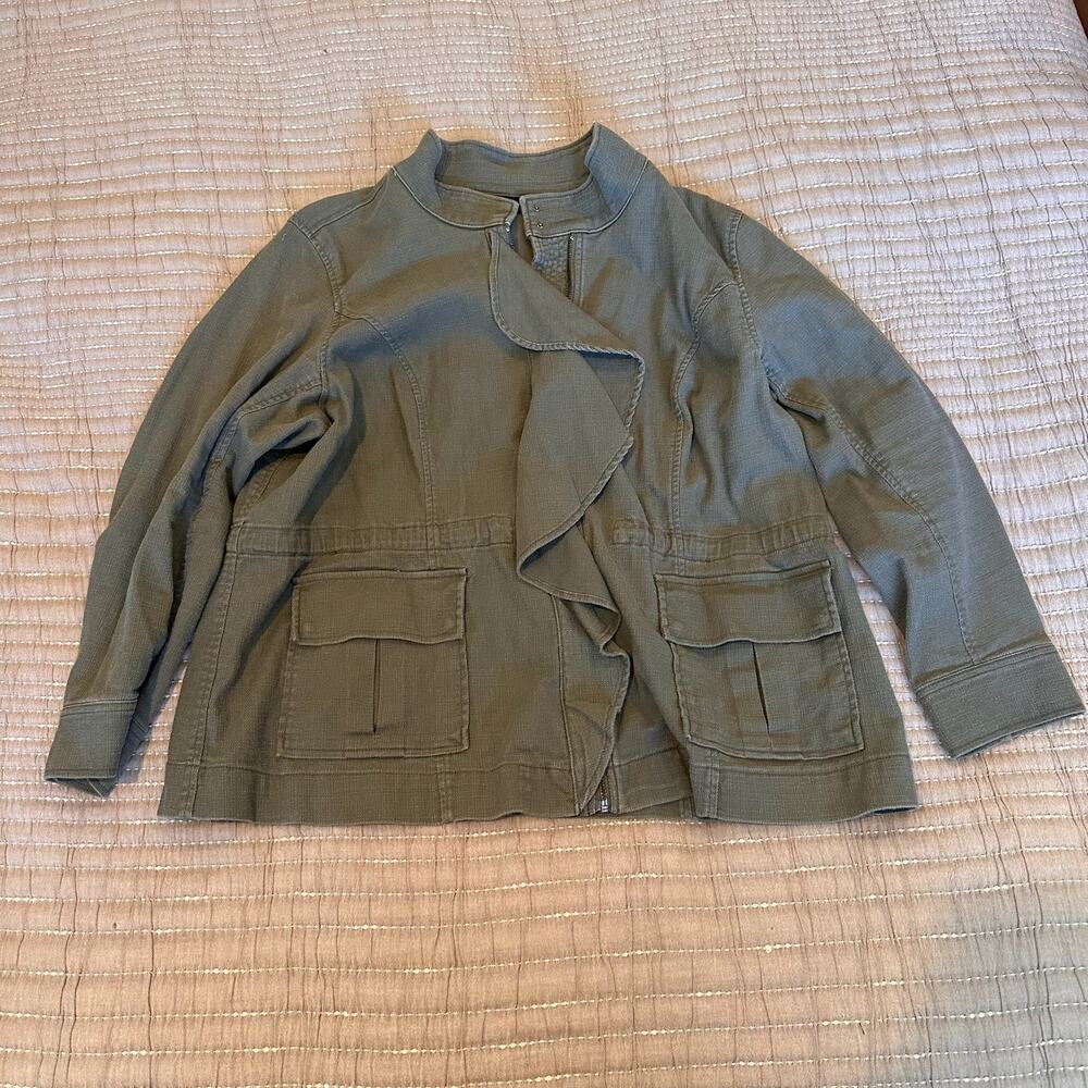 Lane Bryant Womens 18/20 Sage Front Zip Jacket Ruffle Detail Cotton